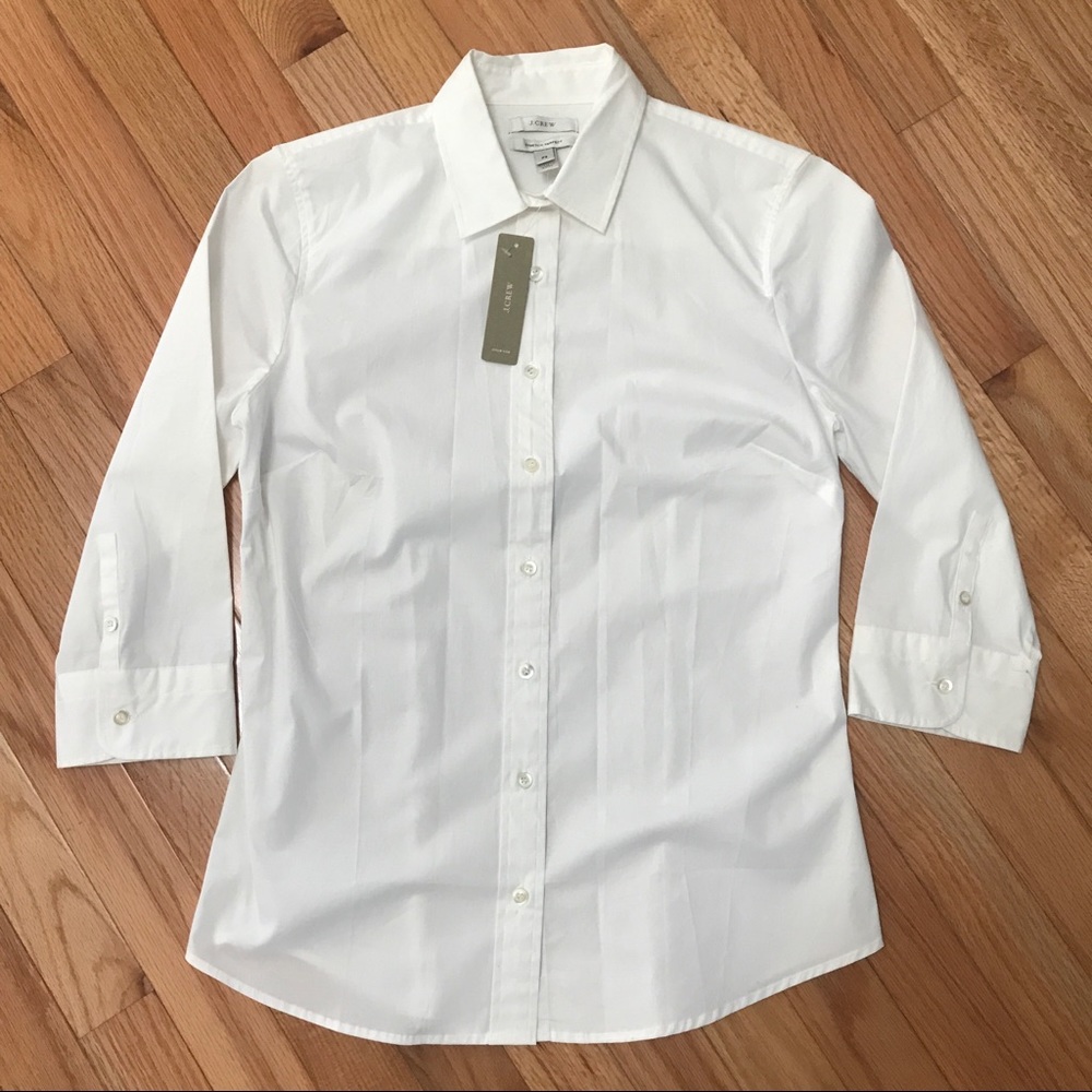 JCrew 3/4 Sleeve White Stretch Button Front Shirt Woman's Petite Small